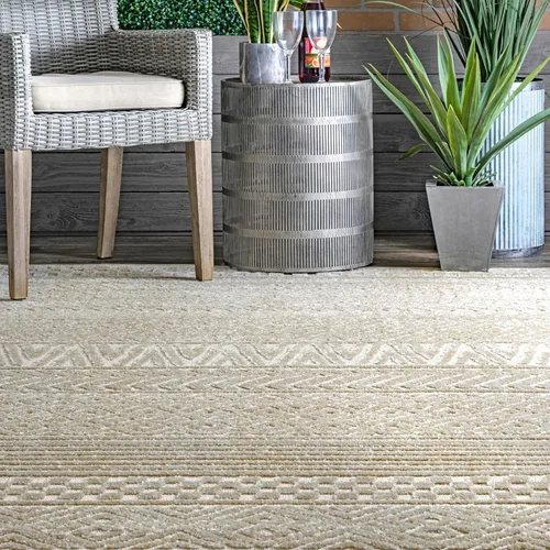 Vista 6 de nuLOOM Kamryn - Alfombra tribal texturizada para interiores y exteriores, 4 x 6 pies, beige, rectangular, 0.3 pulgadas de grosor