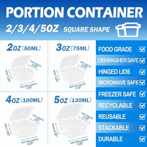 Vista 5 de Contenedores de almacenamiento de alimentos de 2/3/4/5 onzas con kits de tapas (paquete de 200), pequeños recipientes de plástico con tapas, tazas