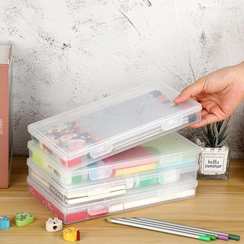 Vista 2 de BTSKY Caja de almacenamiento de plástico transparente con tapa de solapa, organizadores multiusos para manualidades y caja de almacenamiento