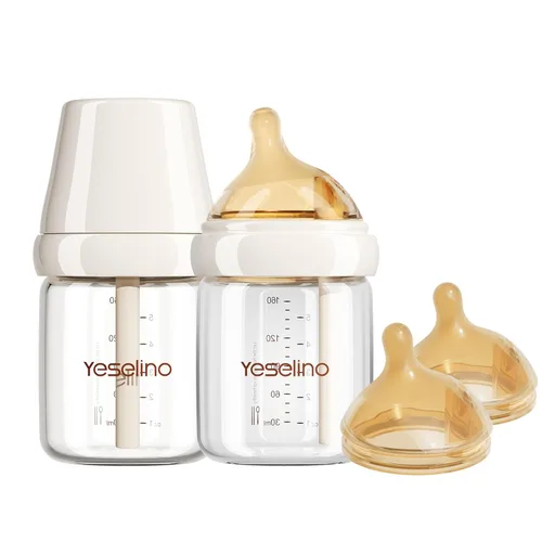 Vista 9 de Biberón de cristal natural para lactancia, con sistema de ventilación anticólicos, sin BPA, 3 onzas con pezón de flujo lento, 0-6 meses, paquete