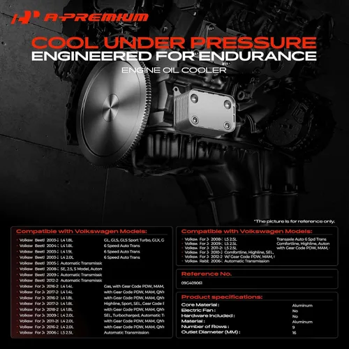 Vista 2 de A-Premium - Enfriador de aceite de transmisión automática compatible con Volkswagen Para Jetta 2006-2018 Beetle 2003-2010/2012-2014 Rabbit 1.4L