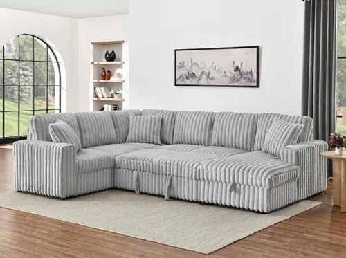 Vista 2 de Sofá cama modular en forma de U de 122 pulgadas, sofá modular con puertos USB, diván de almacenamiento, sofá modular convertible extraíble para sala