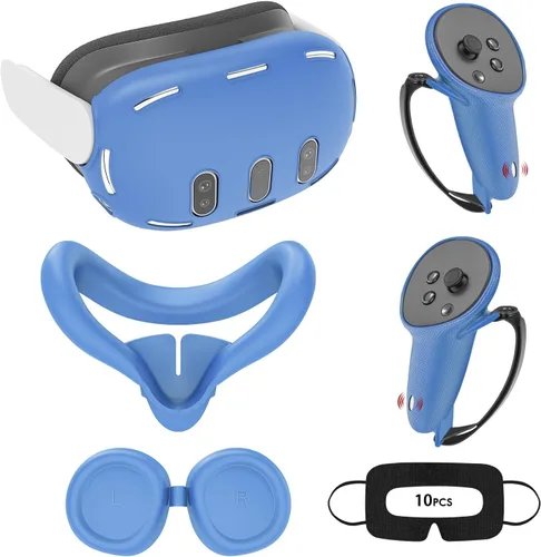 Relohas Deluxe 5 in 1 Silicone Accessories for Meta Quest 3, VR Protective Case Set for Oculus Quest 3, Controller Grip Cover, VR Shell Cover, Face