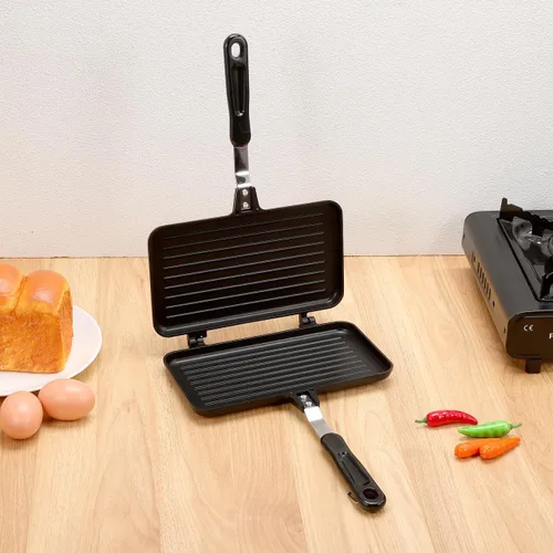 Vista 7 de Sartén de doble cara antiadherente para asar waffles, molde para hornear sándwiches para tartas, tostadas, aperitivos, desayuno, sandwichera