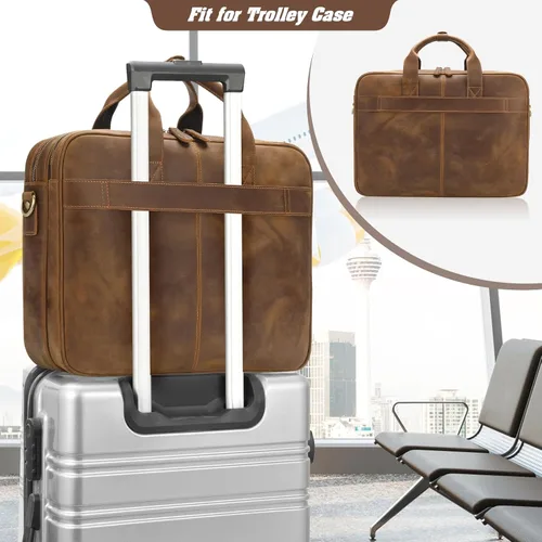 Vista 6 de Jack&Chris Full Grain Leather Briefcase for Men, Business Messenger Bag Laptop Bag Attache Case, Fits 15.6 Inch Laptop