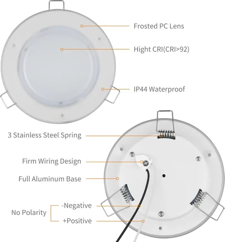 Vista 8 de RVZONE Luz LED de Techo Empotrada para RV Barco de 4.5 Pulgadas, Luz LED de Disco para RV de 12 Voltios Blanco Frío, Iluminación Interior Downlight