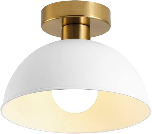 Vista 13 de Lámpara de techo industrial semiempotrada con placa dorada y pantalla azul, lámpara de techo de granja para cocina, isla, comedor, vestíbulo