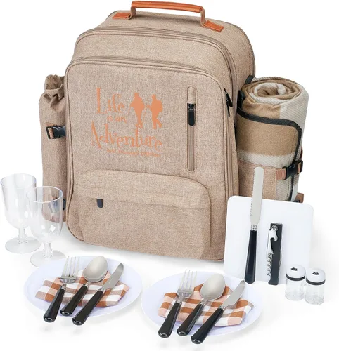 Cesta de picnic aislada de 24 litros a prueba de fugas para 2, regalos de campamento marrón claro, regalos geniales para despedida de soltera para