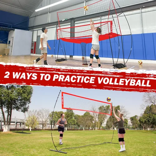 Vista 4 de 2-in-1 Volleyball Practice Net Station with Patented 5-Height (6'6'' to 8'), Heavy Duty Training System for Hitting Spiking Serving, Backyard Indoor