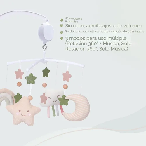 Vista 4 de Móvil para Cuna 35 Canciones de Cuna, Móviles de Algodón para Bebés para Cunas y Pack N Play, Fácil de Instalar, Juguetes de Animales de Peluche