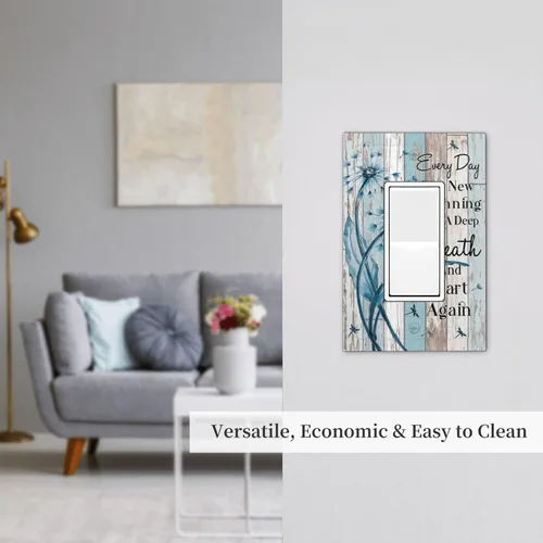 Vista 7 de Cubiertas Decorativas para Enchufes Diente de León Azul Rústico Citas Inspiracionales Granja Tablón de Madera Gris 1 Gang Decora Simple GFCI