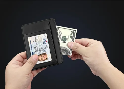 Vista 6 de HOTCOOL Tarjetero de bolsillo frontal minimalista de cuero con bloqueo RFID tarjetero cartera para hombres y mujeres