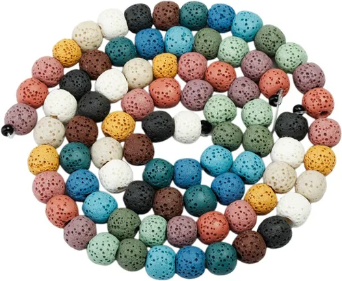 rockcloud Cuentas de piedras preciosas de piedra de lava de colores de 0.236 in, cuentas sueltas redondas de 14 pulgadas para hacer joyas, accesorios