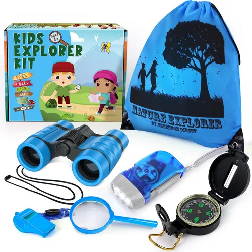 ESSENSON Kit de explorador para niños, kit de aventura para niños, kit explorador al aire libre con binoculares, juguetes de verano al aire libre