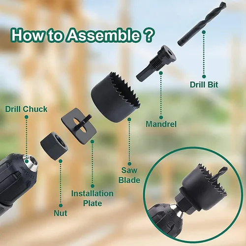 Vista 7 de HYCHIKA - Taladro de martillo inalámbrico de 18 V, kit de sierra de agujero de 3/4"-6" (19-152mm), kit combinado de herramientas