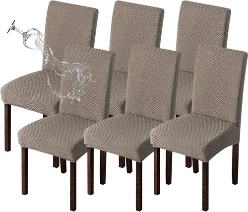 Vista 10 de Genina Fundas para sillas de comedor, fundas elásticas para sillas de comedor, fundas elásticas para sillas Parsons de la cocina (beige, 2 unidades)