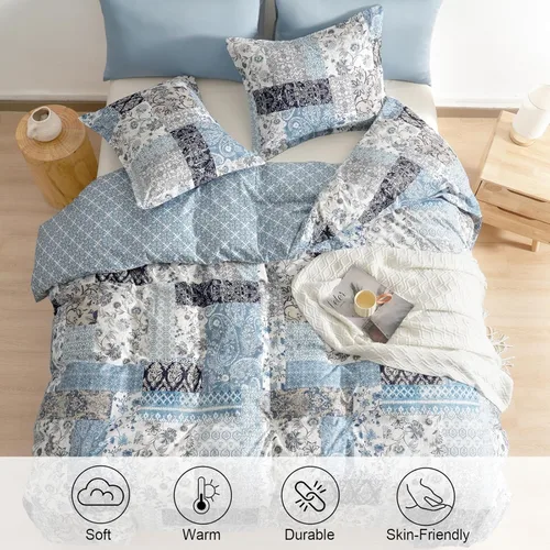Vista 2 de PHF Juego de funda de edredón floral ultrasuave tamaño individual, juego de ropa de cama bohemio estampado de 2 piezas, cómodo juego de funda