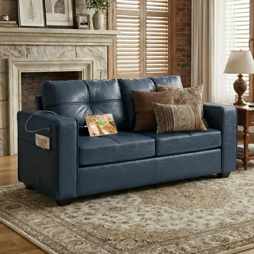 TYBOATLE 65" Faux Leather Loveseat for Bedroom, Mid-Century Modern Tufted Comfy Loveseat w/USB Charging Ports and Wide Arms, 2 Seat Office Small