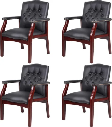 Vista 8 de Juego de 2 sillas de oficina de cuero negro, ergonómicas ejecutivas para recepción, uso multiescenario