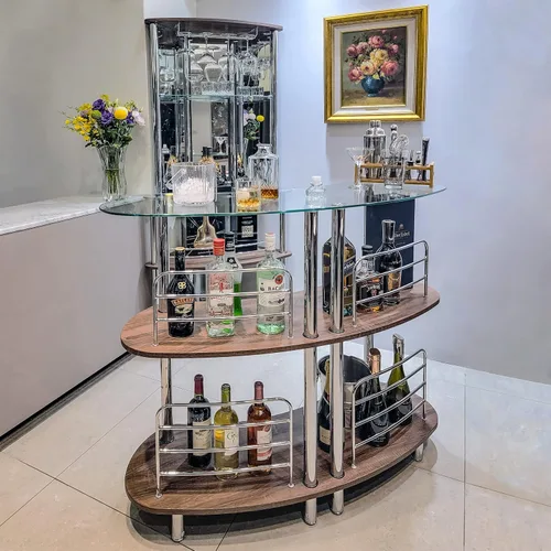 Mango Steam Mesa Catalina de barra de licor contemporánea y moderna para entretenimiento en casa (tamaño mediano, transparente y marrón)