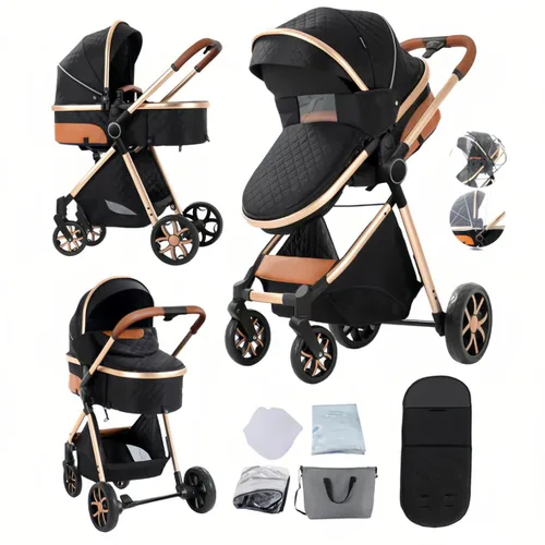 Vista 12 de Cochecito de bebé 2 en 1 con modo moisés, cochecito reversible para bebés, plegable con un solo clic, cochecito de viaje para recién nacido
