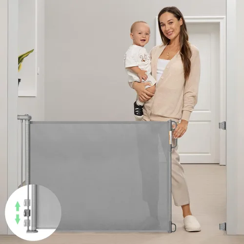 Puerta retráctil para bebé, puerta de malla para bebés o puerta de malla para perros, 33 pulgadas de alto, se extiende hasta 71 pulgadas de ancho,