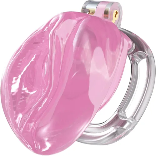 Jaula de castidad masculina de silicona suave – Jaula rosa para pene con 4 tamaños de anillo, dispositivo de castidad flexible con cinturón y