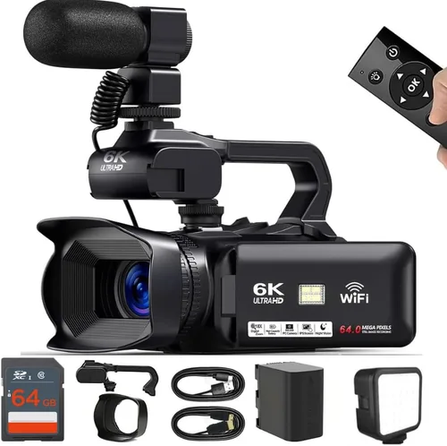 Vista 10 de Acuvar Videocámara 4K/6K – Cámara de vlogging de 64MP para YouTube, 60FPS, zoom 18X, WiFi, cámara web – Incluye micrófono, estabilizador, tarjeta