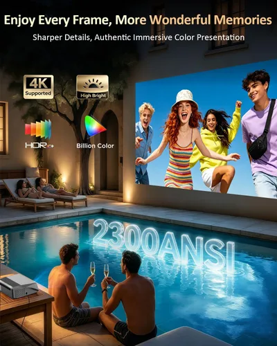 Vista 3 de Proyector de Alta Luminosidad 1800 ANSI Lumens, HDR10+, Soporte 4K, WiFi6 y Bluetooth, Smart Android TV con Aplicaciones, HDMI/USB, para Azul y Gris