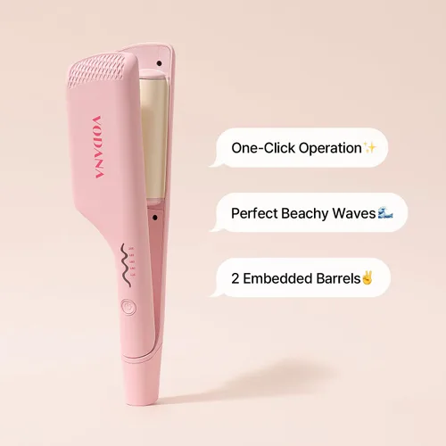 Vista 7 de VODANA - Ondulador de cabello de cerámica profesional de triple flujo, ondas de playa fáciles, plancha ligera con dos barriles internos para ondas
