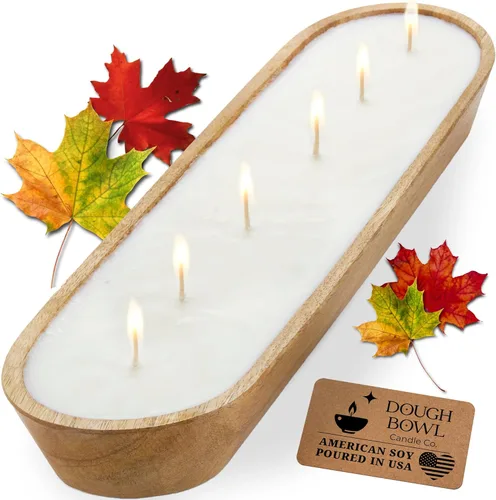 Vista 30 de Dough Bowl Candle Co. Vela de Soja Beach Linen - 3 Mechas Decoración Rústica de Granja Eliminador de Olores en Cuencos de Madera, Vela de Cuenco
