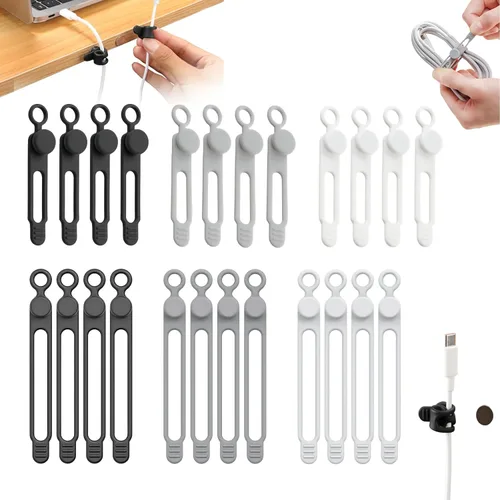 Vista 9 de Bridas de silicona para cables, organizadores magnéticos de cables de datos, reutilizables, organizador de cables, correas de cable de sujeción
