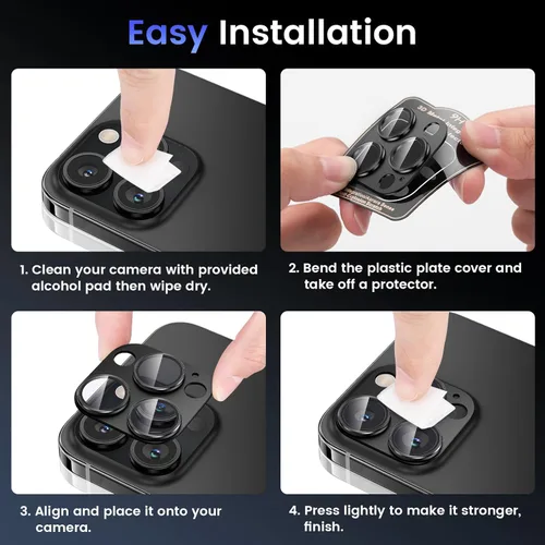 Vista 7 de Tensea Protector de lente de cámara para iPhone 16 Pro/iPhone 16 Pro Max/iPhone 15 Pro/iPhone 15 Pro Max, cubierta de vidrio templado de aleación