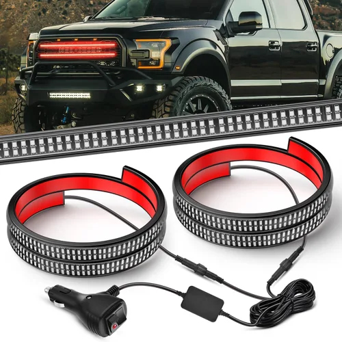 Vista 10 de Nilight 2 tiras de luces estroboscópicas de rejilla de camión de 24 pulgadas, 384 luces LED de emergencia, color ámbar, flexible, intermitente