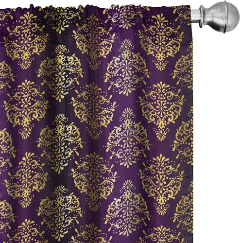 Ambesonne Yellow Damask Curtains, Graphic Pattern of Oriental Leaf and Dot Repeating Print, Window Treatments 2 Panel Set for Living Room Bedroom,