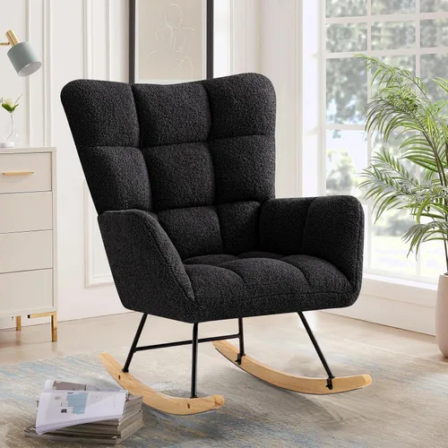 Furniliving Mecedora tapizada para cuarto de bebé, mecedora tapizada, moderna, con asiento acolchado, silla de lectura con respaldo alto, cómoda