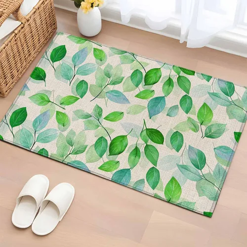 Small Area Rugs 2x3 Ft, Green Leaves Non-Slip Area Rugs for Living Room Bedroom Entryway, Botanical Abstract Color Retro Plants Washable Carpet