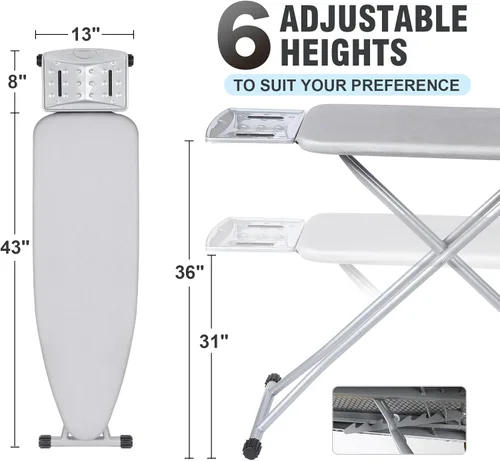 Vista 2 de oleaf Tabla de planchar con cubierta y almohadilla gruesa de 43 x 13 pulgadas, altura ajustable, tamaño completo, plegable, tabla de planchar