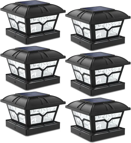 Vista 22 de Siedinlar Luces solares para postes al aire libre, 2 modos de color, 8 LED para postes de 4 x 4, 5 x 5, 6 x 6, decoración de patio, blanco cálido