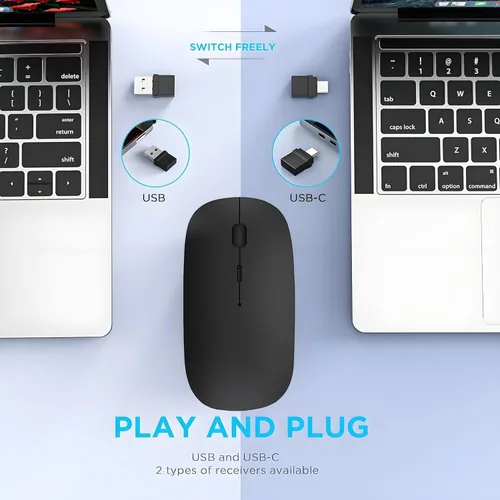 Vista 3 de Ratón inalámbrico, mouse Bluetooth para MacBook Pro/MacBook Air/computadora portátil/PC/Mac/iPad pro/computadora, Bluetooth 5.2/3.0 y receptor USB