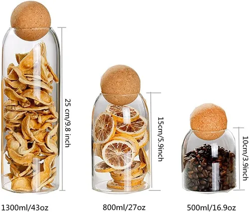 Vista 3 de Tarro de vidrio con tapa de madera, tarro de bola, contenedor de almacenamiento de alimentos, tarros de caramelo transparente, recipiente