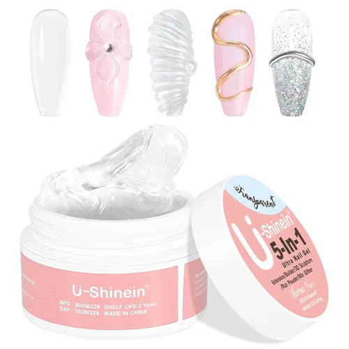 Gel de uñas sólido constructor: 5 en 1 transparente no pegajoso extensión 3D Escultura Gel de uñas para modelado de tallado de arte, constructor y