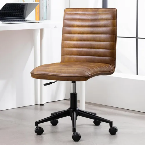 Vista 16 de Furniliving Silla de escritorio de oficina en casa, silla de tocador sin brazos con ruedas de terciopelo suave altura ajustable, cómodas sillas