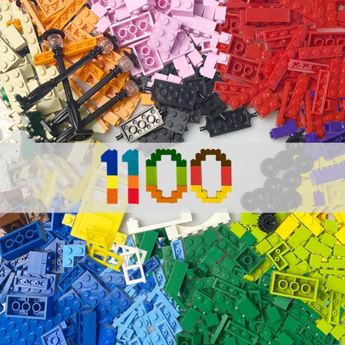 Vista 10 de HUIZDQ 500 piezas de ladrillos de construcción clásicos y 1 placa base gris, ladrillos de 2 x 4, juguetes de construcción creativos a granel, Negro