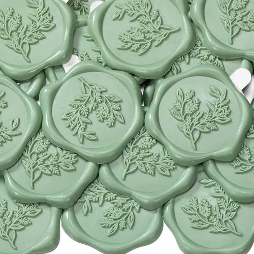 Vista 10 de Yoption Calcomanías de Sello de Cera de Eucalipto, Paquete de 100 Calcomanías Autoadhesivas de Sello para Sobre de Oro Antiguo para Boda, Fiesta