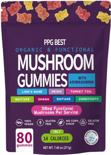 Suplemento de gomitas de hongos orgánicos y funcionales ASHWAGANDHA, REISHI, cola de pavo MAITAKE, SHATAKE Chaga CORDYCEPS BOOSTS Cognitive,