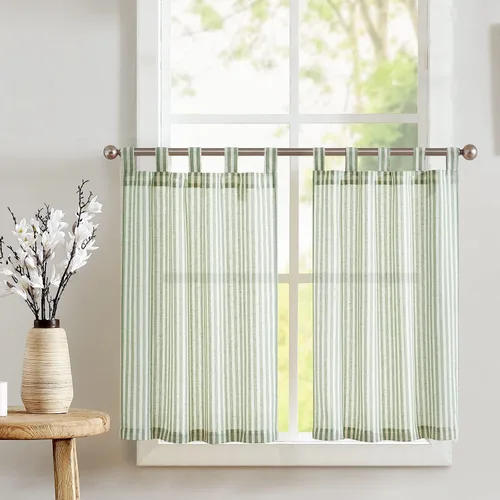 Vista 36 de jinchan - Cortinas de lino a rayas para cocina de 20 pulgadas de largo, cortinas de varios niveles, estilo granja moderna de café, tratamientos