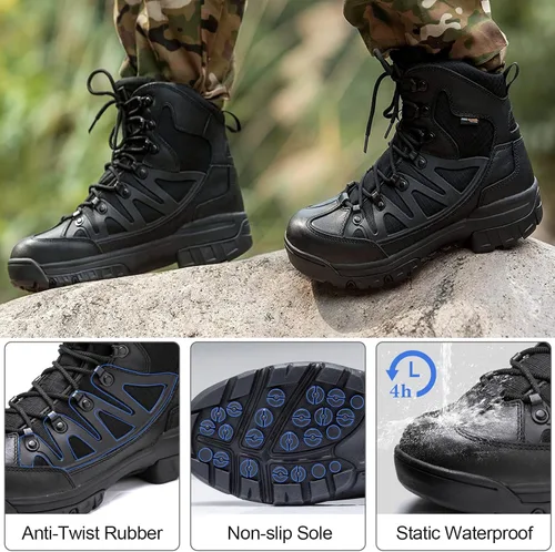 Vista 2 de FREE SOLDIER Botas de senderismo tácticas impermeables para hombre, botas de trabajo militar, botas de combate