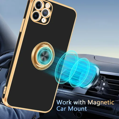 Vista 7 de Fingic Funda para iPhone 11 Pro Max, funda para iPhone 11 Pro Max con soporte de anillo, soporte de anillo giratorio de 360°, soporte magnético