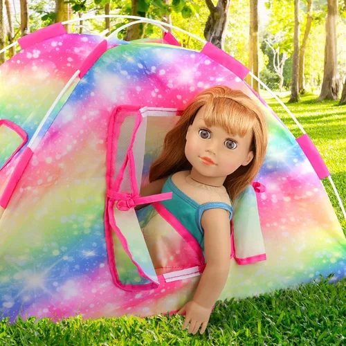 Vista 8 de ZITA ELEMENT Juego de tienda de campaña de moda para accesorios de muñeca de 18 pulgadas, incluye tienda de campaña de muñeca de 18 pulgadas, saco
